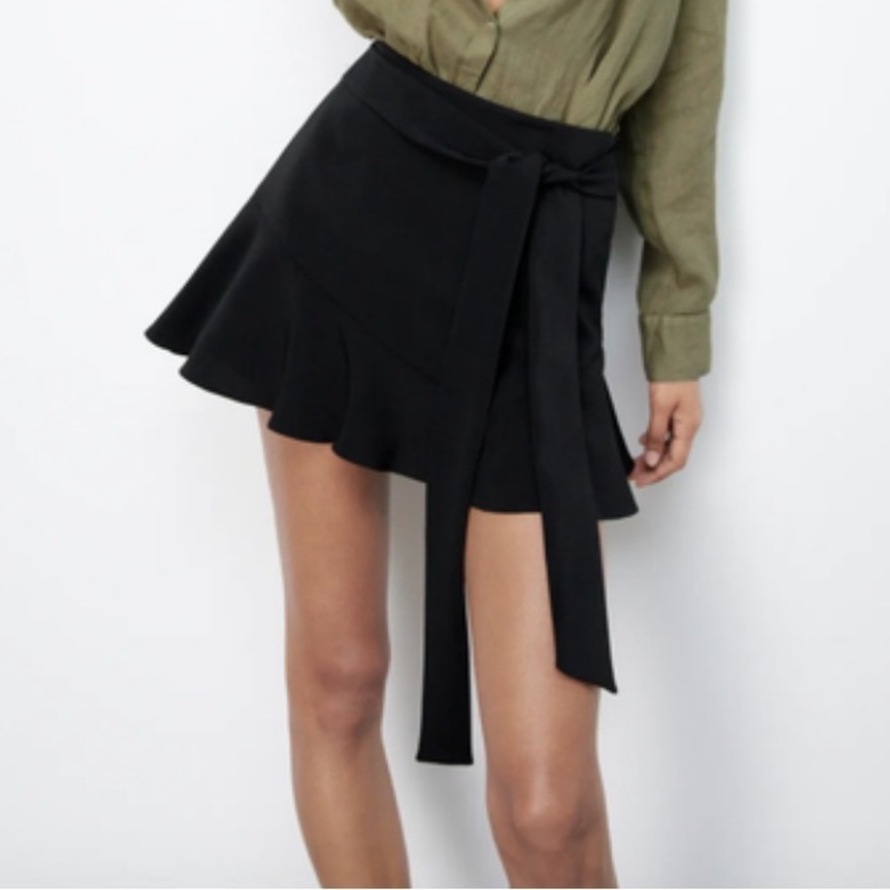 Zara Black Ruffle Tie Waste Skort